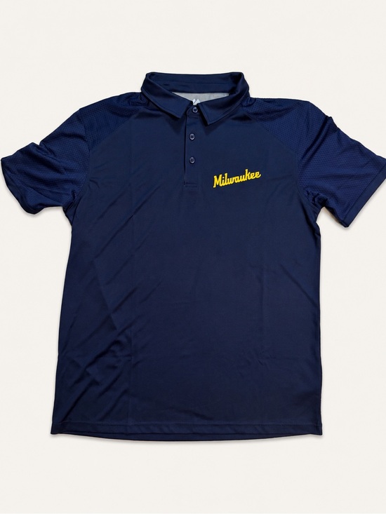 Majestic Other - Majestic Navy Polo Milwaukee Brewers Script- Size Large MLB - EUC